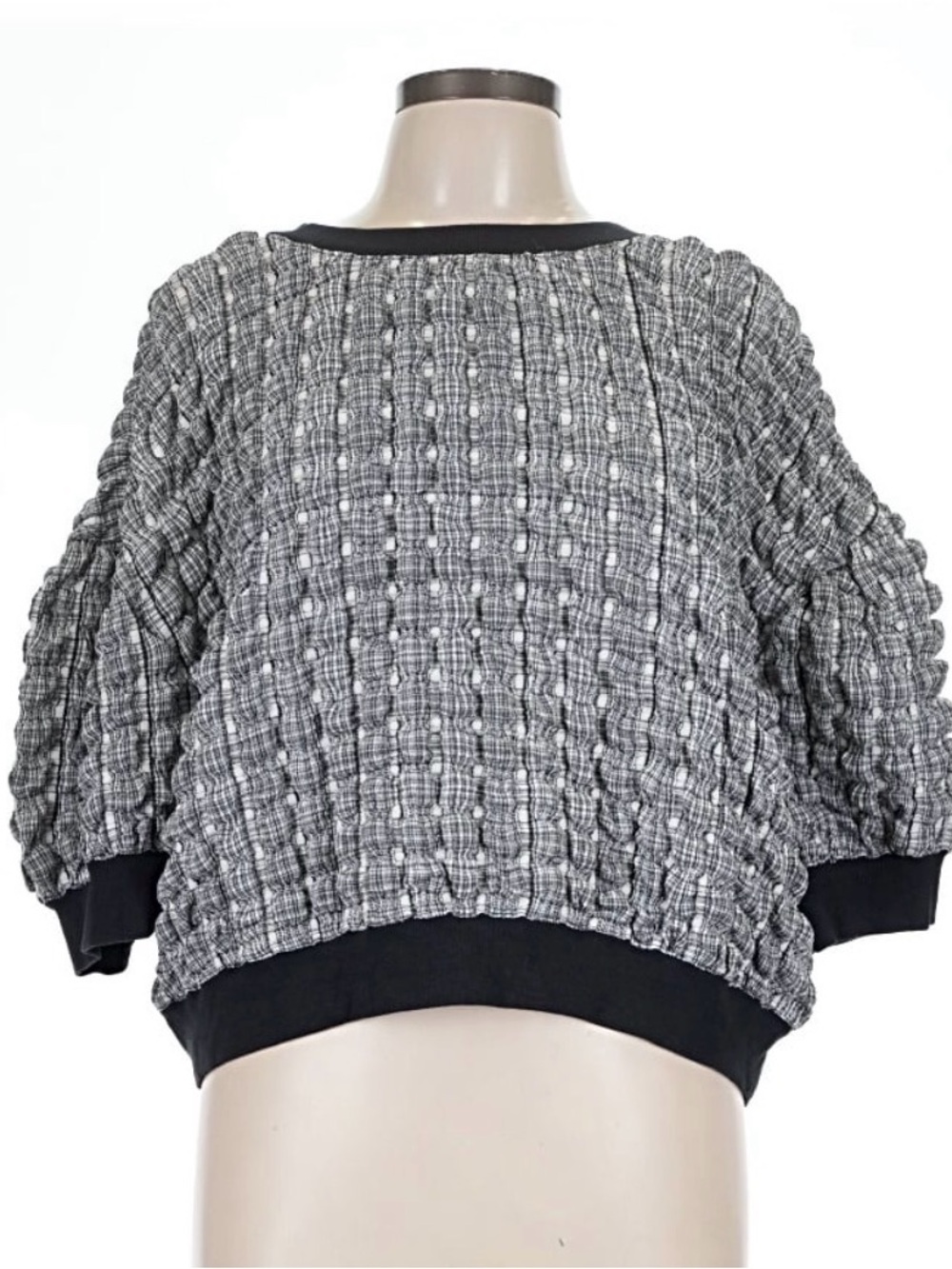 Maeve Anthropologie Gray and Black Textured Bubble Crewneck Sweater